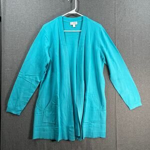 Belle by Kim Gravel Feather Knit Long Cardigan with Pockets Turquoise, Medium